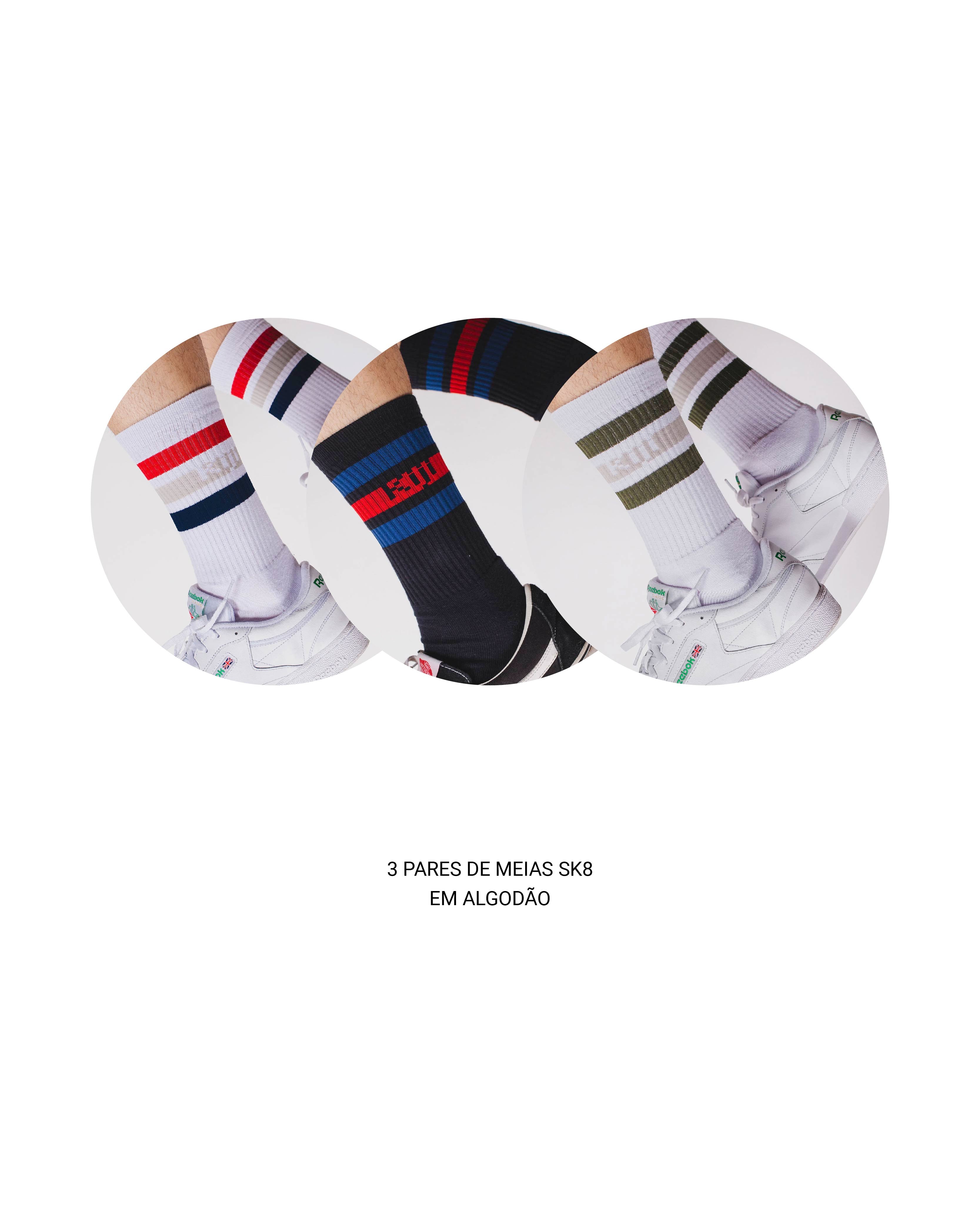 Pack 3 Meias Cano Alto Kiji Stripes SK8