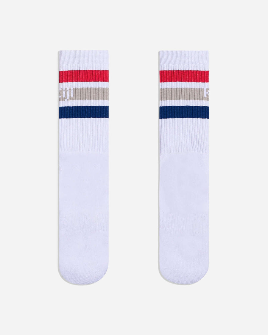 Meia Cano Alto Stripes SK8 - Branco / Vermelho e Azul